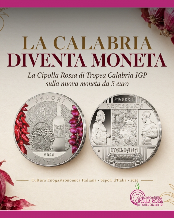 Moneta commemorativa 5 euro dedicata a Cir&ograve; e Cipolla Rossa di Tropea - Zecca dello Stato 2026